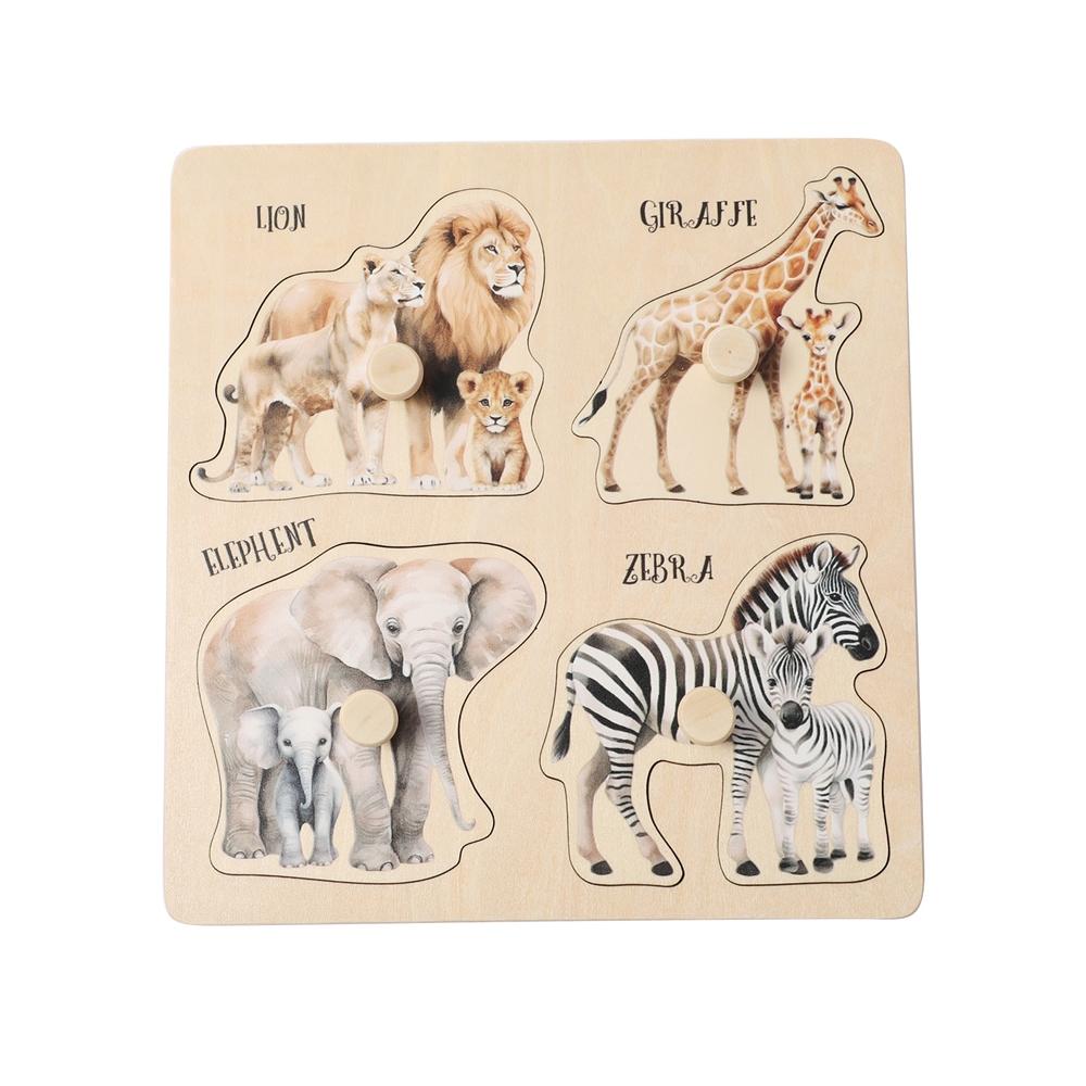 Montessori Houten Dierenpuzzel Voor Peuters 1-3 Jaar Kinderen Makkelijk Vast te Pakken Educatief Leren Speelgoed Cadeau Voor Konijn Uil Hert Vos