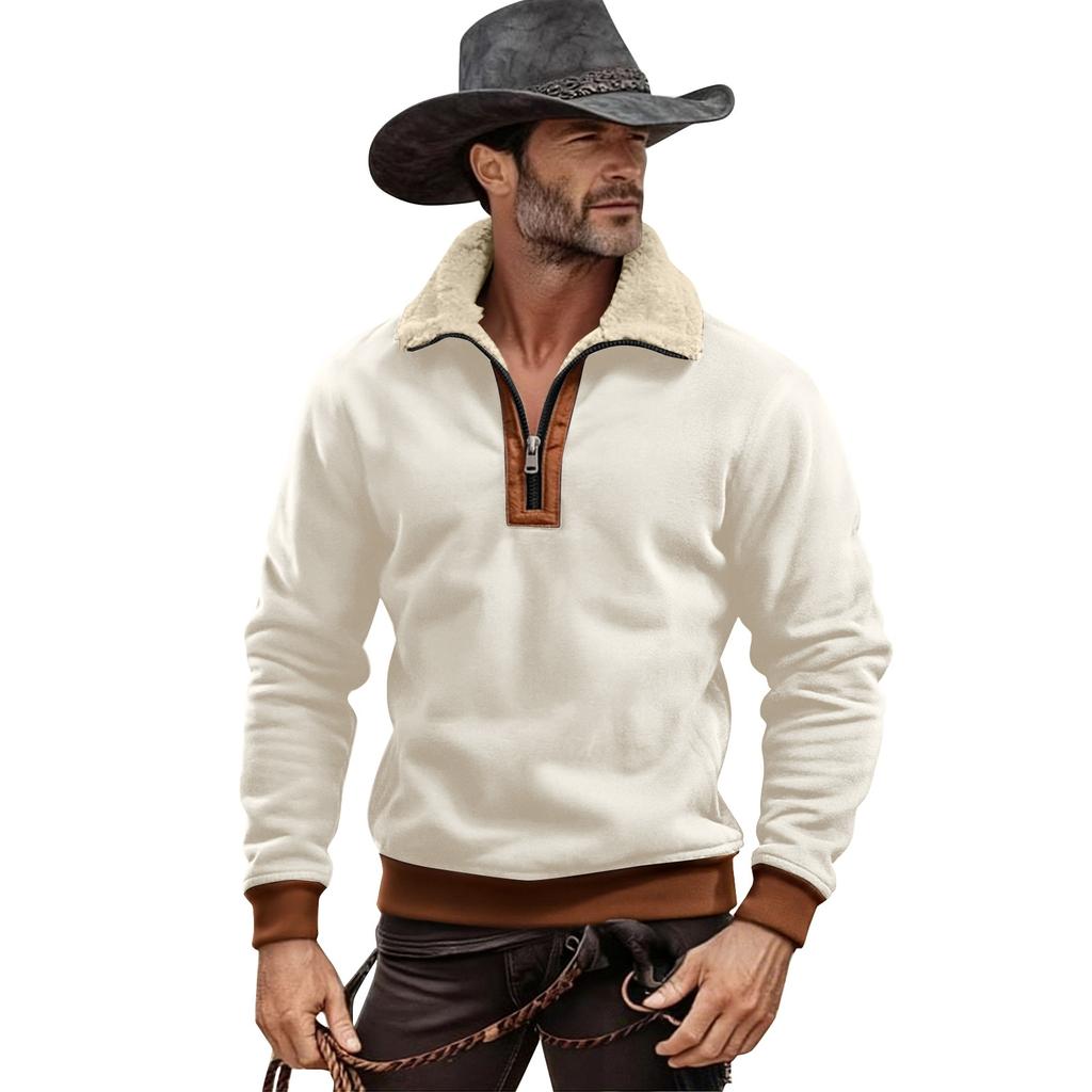 Men's Solid Color Half-Zip Stand Collar Plush Sweatshirt Men's Sports Plus Size Casual Sweatshirt