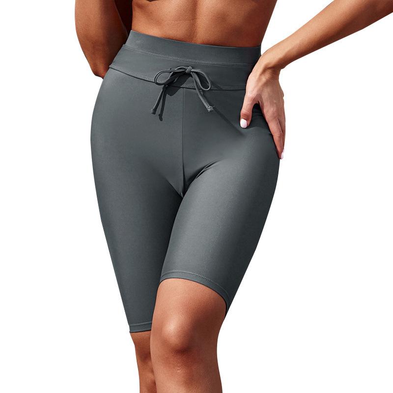 Shiying 2024 Women's Quick-Dry High-Waist Swim Trunks - European & American Style, Conservative Solid Color Boxer Briefs