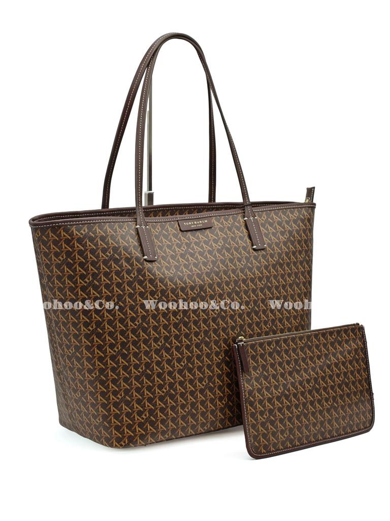 Tory Burch Vintage Floral Print Coated Canvas Tote Bag Women Tote Bags Brown 145634-207