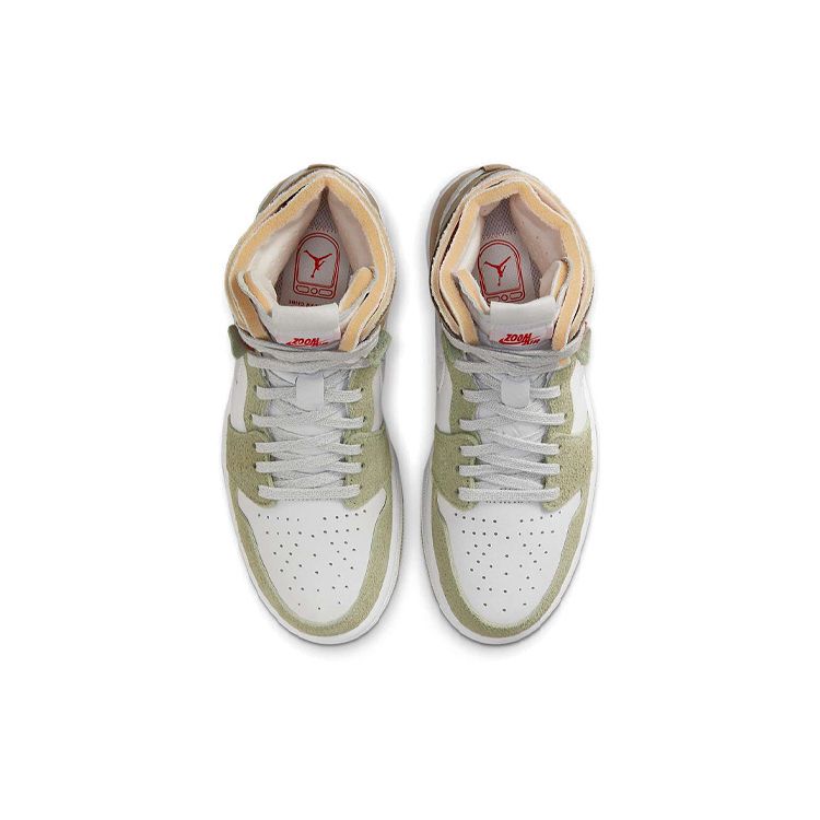 Air Jordan 1 High Zoom Comfort Olive Aura Women Sneakers White Khaki Grey-Heather CT0979-102