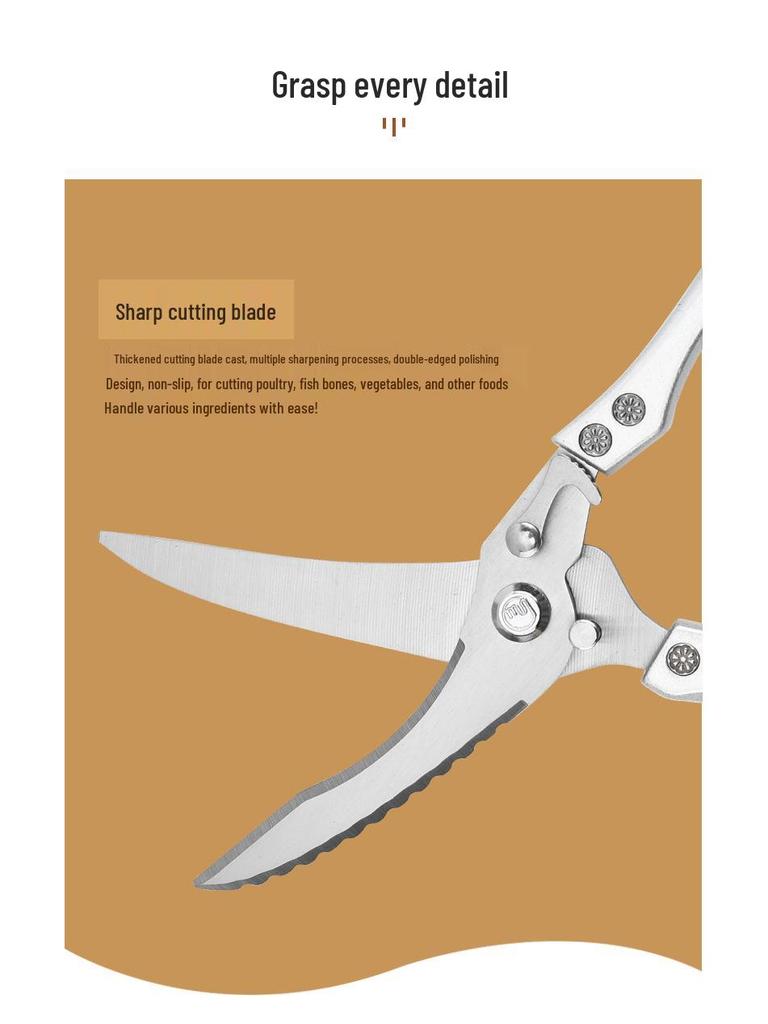 Heavy-Duty Stainless Steel Chicken Bone Scissors with Aluminum Handle, Multipurpose Kitchen and Household Use