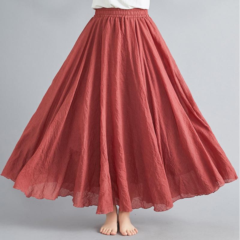 Forest Women's Artistic Cotton Linen Clothes Women Skirts Casual Elastic Waist A-line Skirt