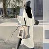 Women's Solid Color Long Sleeved Knee Length Knitted Cardigan, Lazy Trend, Medium Long Hair Jacket