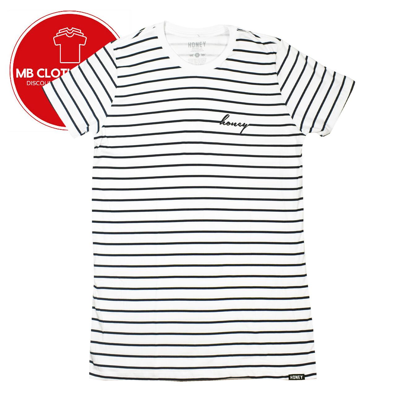Men s T-shirt Honey Brand Co. NEW 100% Cotton - STRIPED B/W L