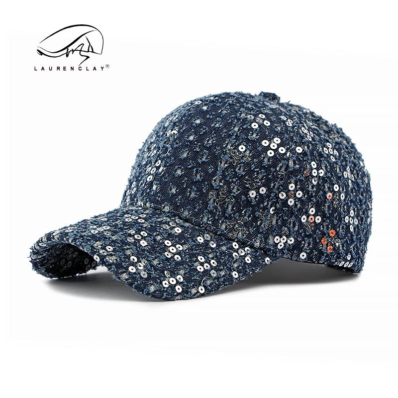 Fashion sequined hat ladies denim ripped cap casual versatile hardtop baseball cap female personality trend