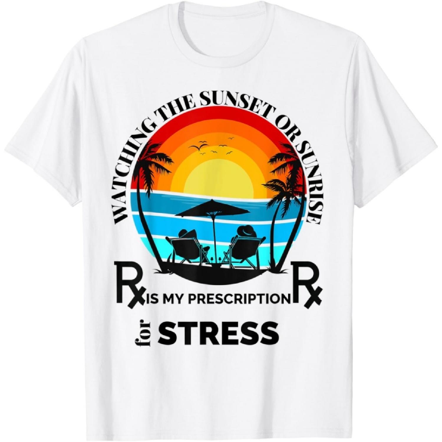 Prescription for Stress Management Retro Sunset Sunrise T-Shirt S