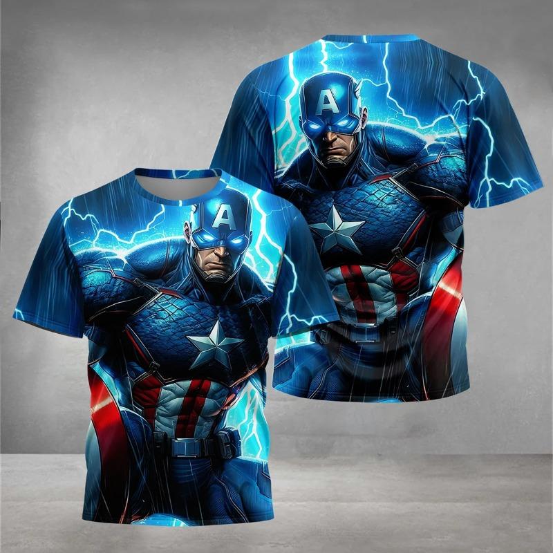 Trendy Man Marvel Beauty Team 3D T-shirt 3D Battle Pose Printed Outdoor Short Sleeve Loose Eye catching Street Explosion