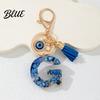 Keychain Charm Blue Series Pendant Initial Letter Key Chain with Eyes Pendant Tassel