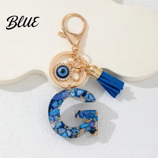 Keychain Charm Blue Series Pendant Initial Letter Key Chain with Eyes Pendant Tassel