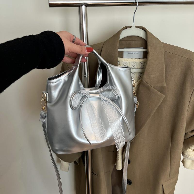 Hochwertige Retro-Tasche mit großem Fassungsvermögen, Damen 2025 neu, vielseitige Schulter-Unterarmtasche, tragbare Bucket Bag mit Schleife