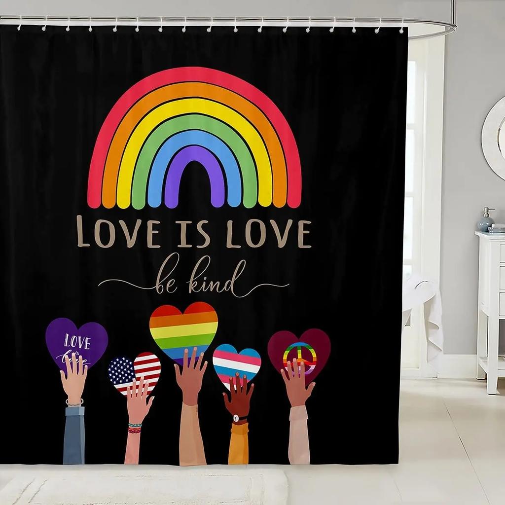 Rainbow Shower Curtain Love Pride Theme Bathroom Curtain for Teen Girls Bathtub Screen Colorful Stripes Waterproof Decoration