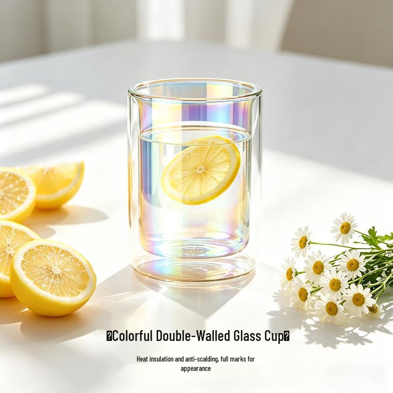 WEIMINGNUO 350ml Double-Layer Anti-Scald Glass Mug