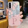 A Z Pink Letter Peach Flower Shockproof Phone Case For Samsung Galaxy A15 A25 A35 A55 A13 A14 A53 A52 A34 A24 Couple TPU Cover