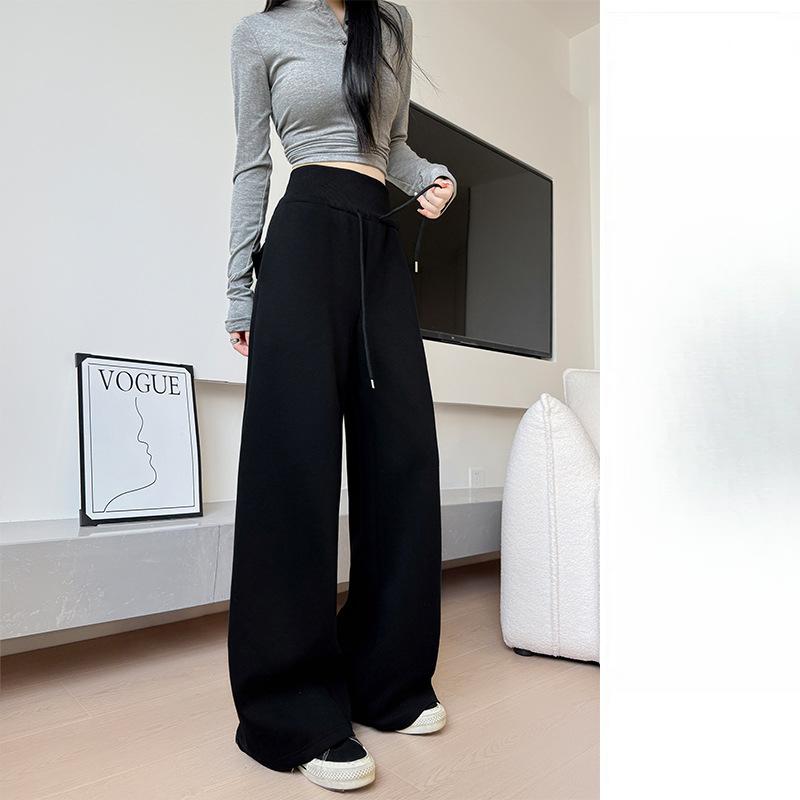 Gray Drawstring Sweatpants Womens Spring and Autumn Latest Straight Sweatpants