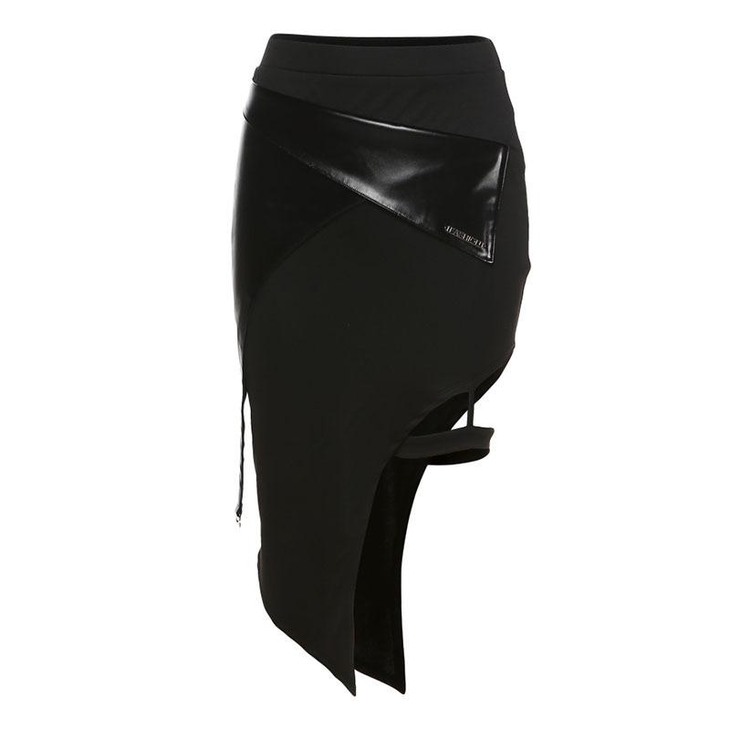 Gonna da donna primaverile a tinta unita slim-fit a vita alta fashion con spacco irregolare