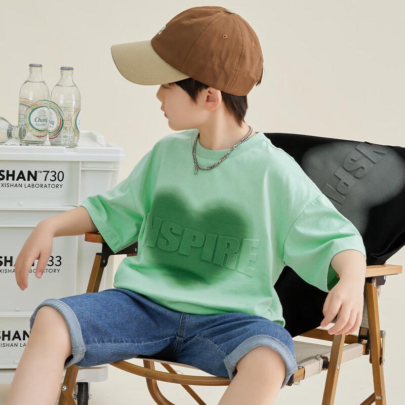 Boys  Embossed Letter Heart Cotton Short Sleeve T-Shirt 120cm