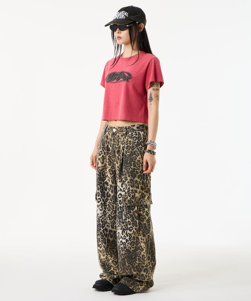 UNKNOWN PLANET Leopard Wide Cargo Pants Brown