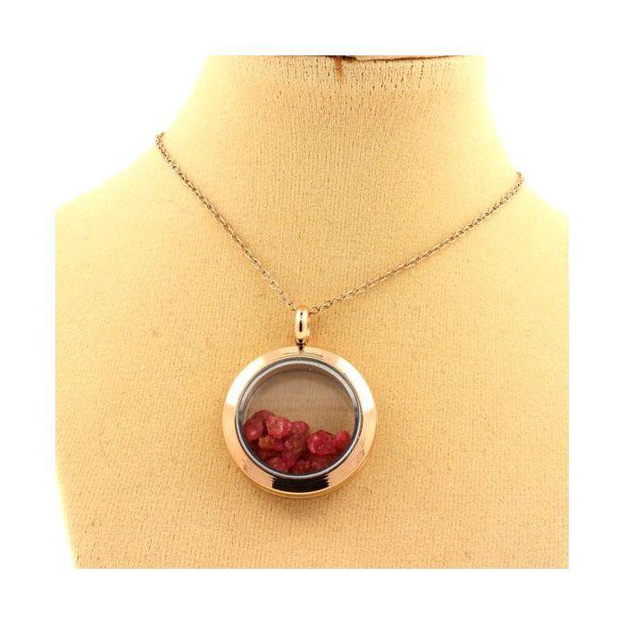 Collier - A BIJOUX - Médaillon 20 mm - Spinelle brut - Acier inoxydable - Or rose