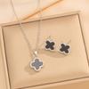Sparkling Double-Sided Four-Leaf Clover Necklace and Earring Set Stylish Simple Versatile High-End Luxury Titanium Steel Jewelry
