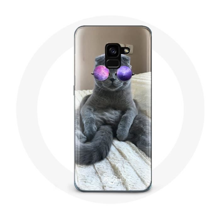 Coque pour Samsung Galaxy A8 Plus Chat avec Lunettes de vue violettes