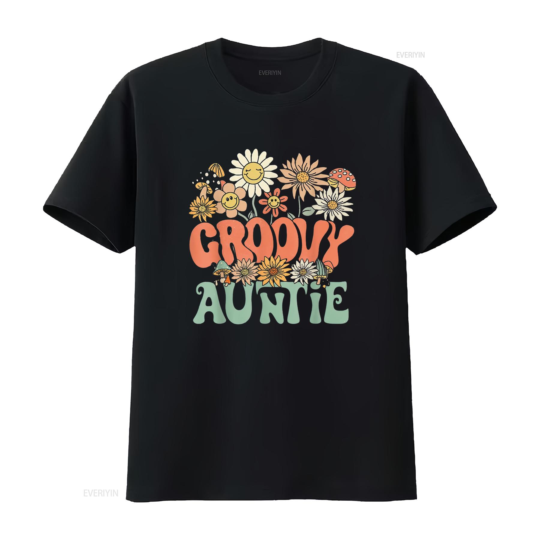 

Groovy Auntie Floral Hippie Retro Daisy Flower Mother S Day T Shirt vintage Washed Soft Breathable Versatile homme Stretched 4XL