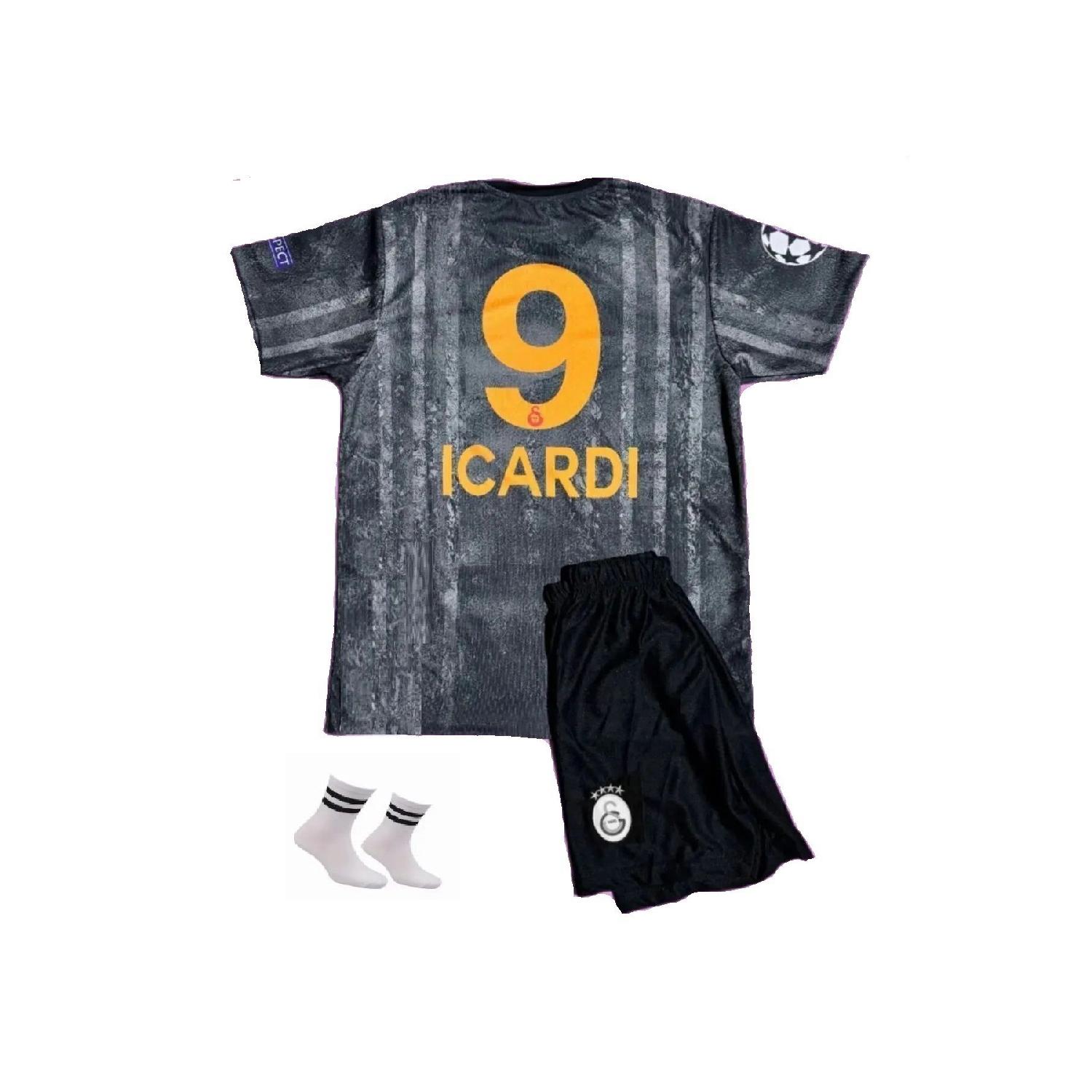 

.галата сарай. Открытка с особым дизайном сезона 24/2025. Тематический черный детский футбольный трикотаж, комплект из 3 шт. 3-4 Yaş чёрный