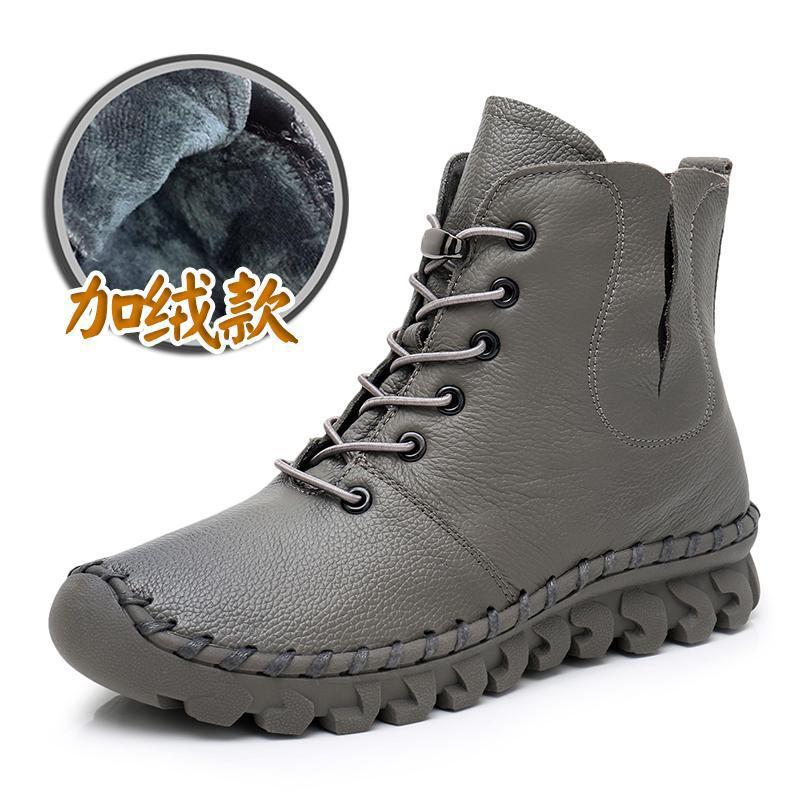 

Женские ботильоны 2025 Осень Зима Новые Натуральная кожа Женские короткие ботинки Мягкая подошва Противоскользящие Плюшевые Теплые туфли для мам 40