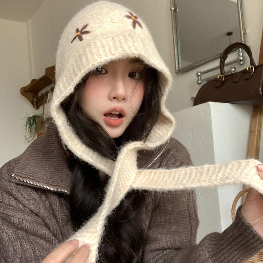 Beanie Flower Balaclava Hat Cute Winter Cap Creative Knitted Hat  Warm