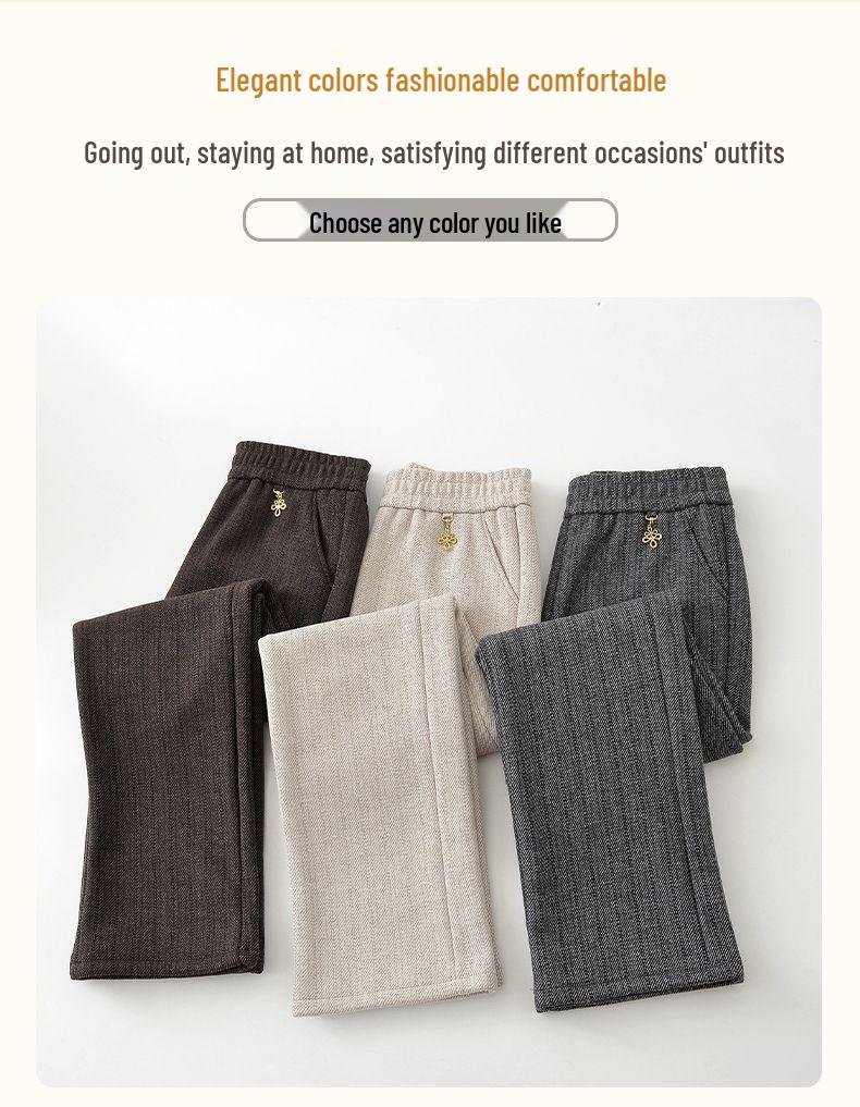 Women's High-Waist Elastic Stretch Pants - Winter Thickened, Loose Straight Fit for Middle-Aged & Elderly