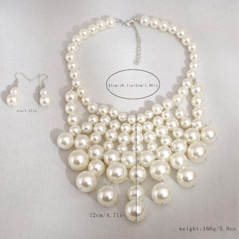 European and American Handmade Pearl Fringed Necklace Earrings Set Luxury Pearl Jewelry Set