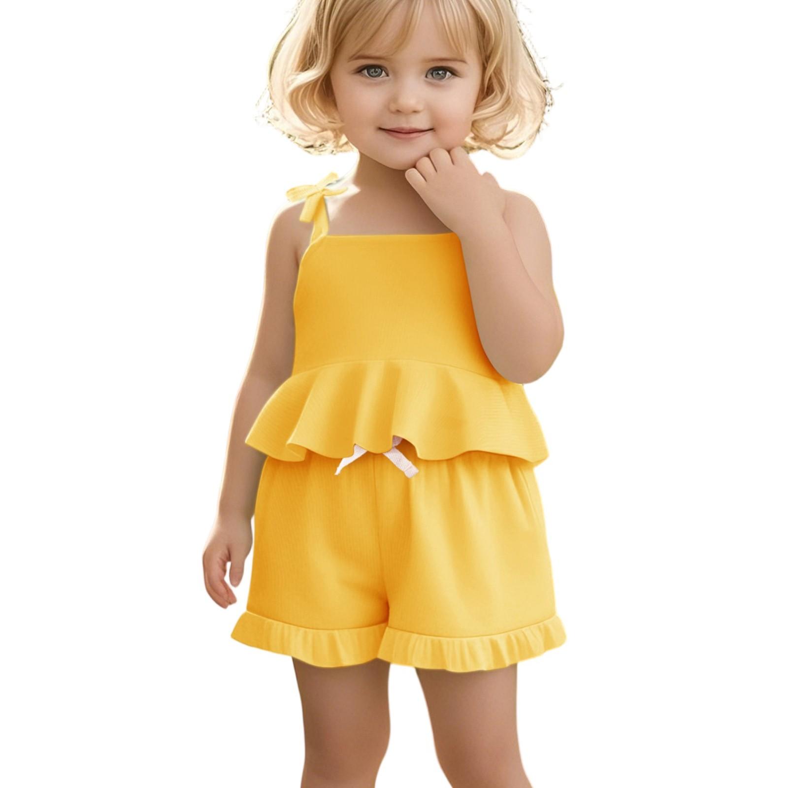 

Girls Sleeveless Set - Solid Color Strappy Top & Flounce Shorts 92 жёлтый