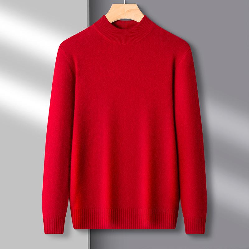 Men's Oversized High Quality Half High Collar Long Sleeve Knit Sweat Knitwear Tops Winter Clothes Unershirt For Men