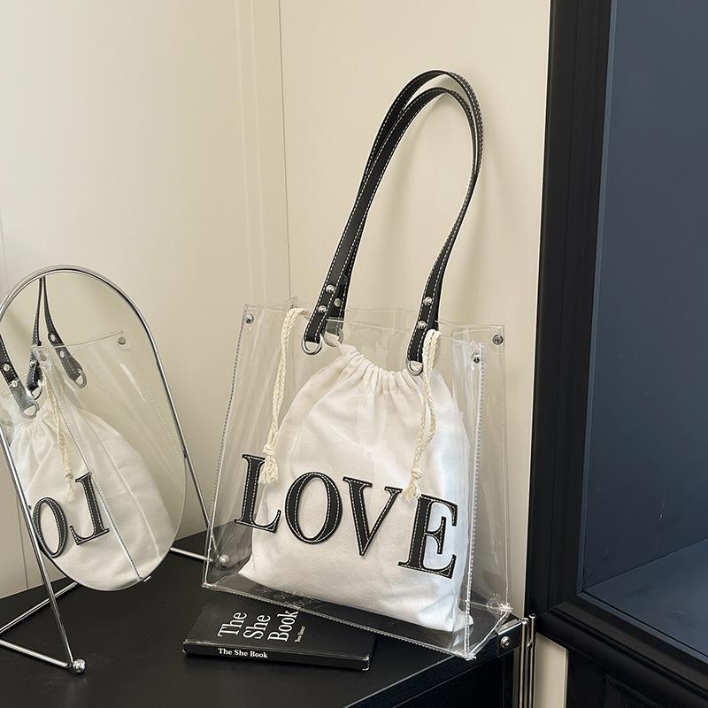 

Большая сумка на плечо женская сумка лето новая модная универсальная сумка-тоут большой вместимости прозрачная сумка белый