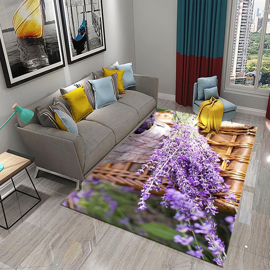 Purple Lavender Flowers Carpets Romantic Sea of Flowers Rugs for Bedroom Home Floor Rug Bathroom Entrance Doormat Non-slip Rugs