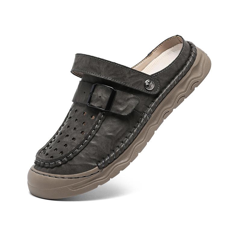 Sports Beach Shoes Men's Outdoor Soft Soled Leather Sandals Men's Solid Color Fashion Designer Shoes Men's Versatile Slippers
