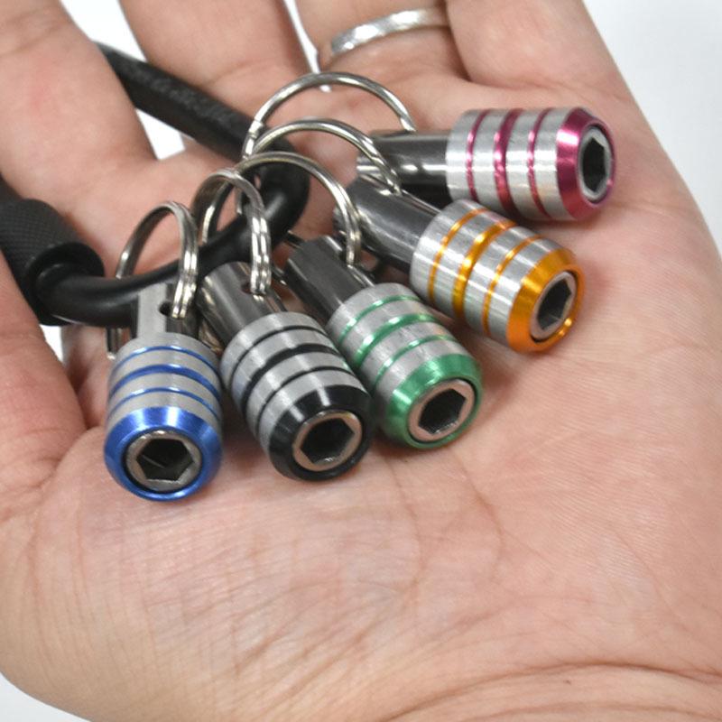 6-Piece Aluminum Alloy Keychain Extension Rod Set with Hexagonal Handle Ans 3-Slot Bit Holder.