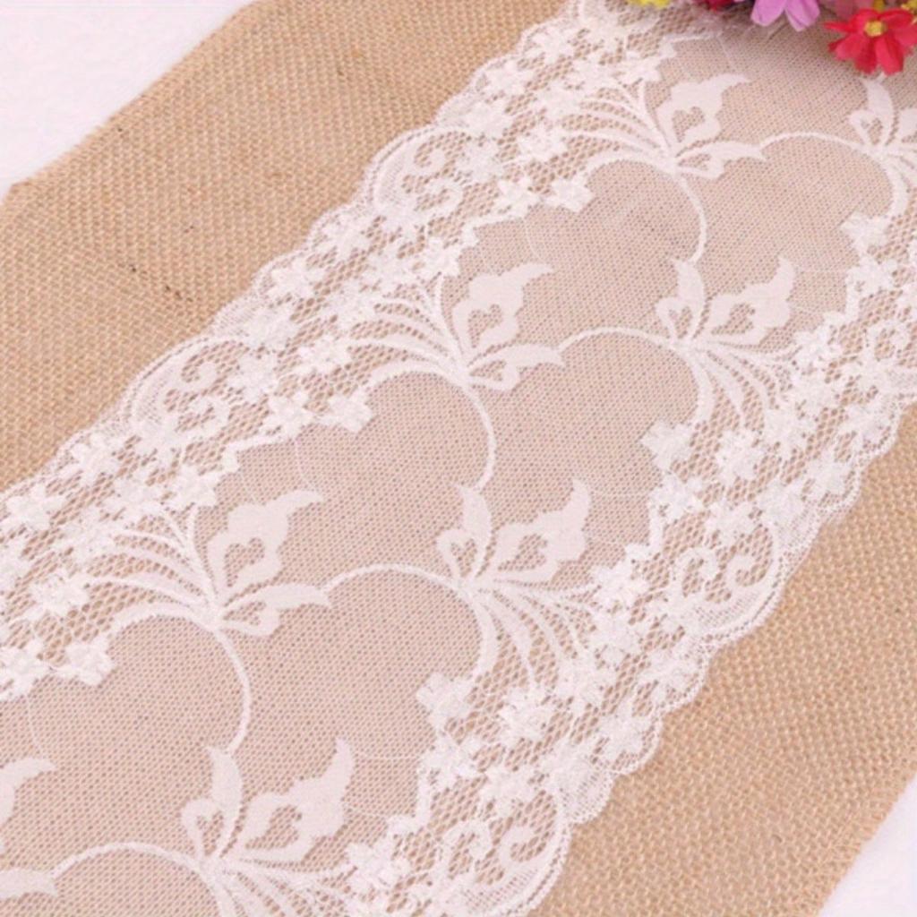 1pc Natural Jute Burlap Lace Table Runner, 12 X 108 Inch Rustic Table Runner for Country Thanksgiving Christmas Baby Wedding Party Table Decor