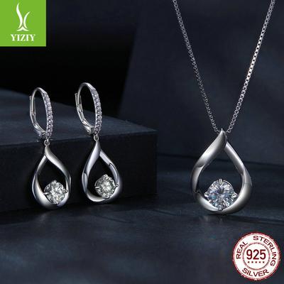 Einfaches klassisches Wassertropfen-Moissanit-Ohrring-Halsketten-Set, leichter Luxus und eleganter Stil S925 Sterlingsilber-Ohrringe.