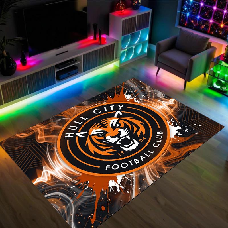 Hull City Football Design Crystal Velvet Carpet Cozy Non?Slip Printed Rug For Bedroom Living Room Entrance