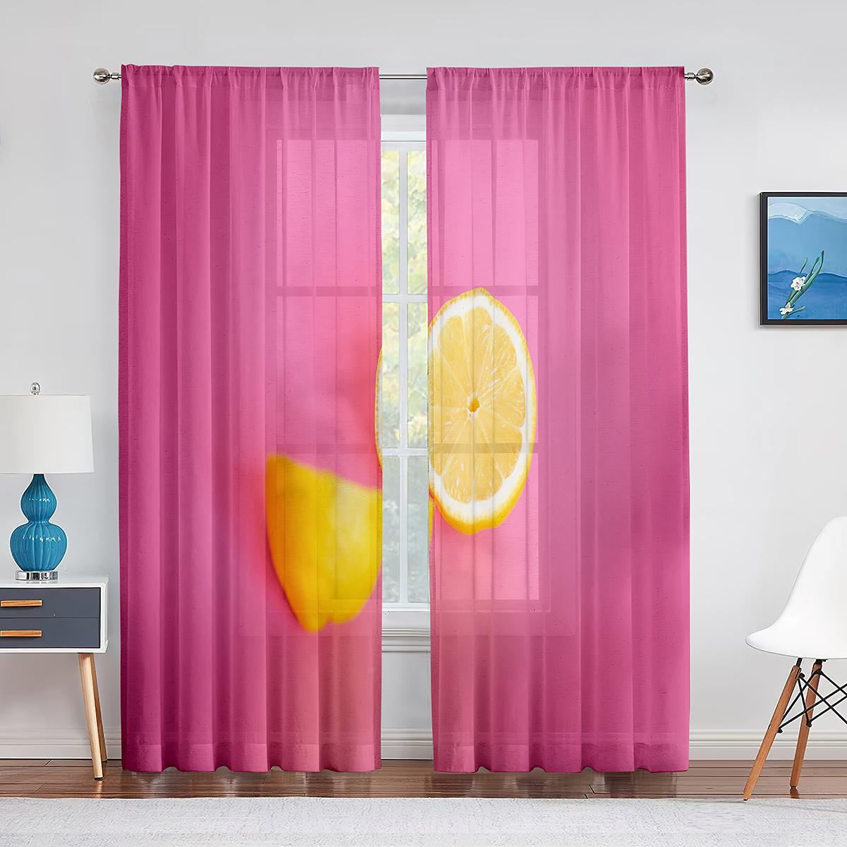 2 panneaux Jaune Citrons Fruits Feuilles Vertes Peinture Rideaux de Fenêtre pour Chambre à Coucher Salon Rideau Décoratif pour Cuisine Rideaux de Maison Poche pour Tringle 100W130H(CM)40x51in&rod pocket
