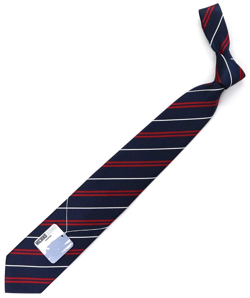 [Michiko London] Brand Necktie, Made in Japan, 100% Silk, Jacquard Weave, Regimental Stripe (Pattern A: Red)