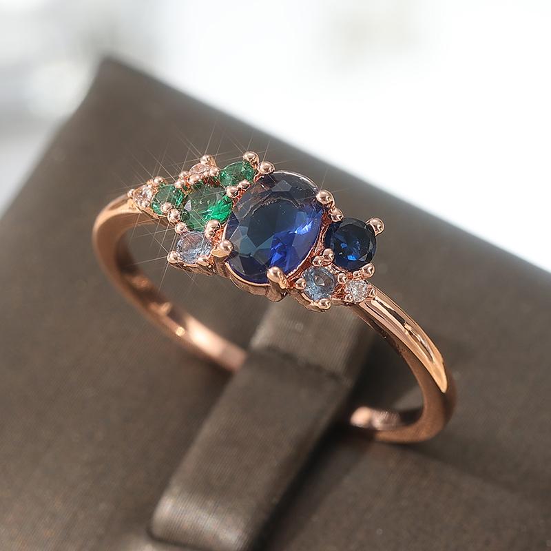 

Shine Rose Gold Color Inlaid Dark Blue CZ Women s Ring Geometry Daily Wear Party Zircon 6