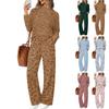 Damen Polka Dot Print Seidiges Langarm Knopfleiste Pyjama Set Nachtwäsche Loungewear