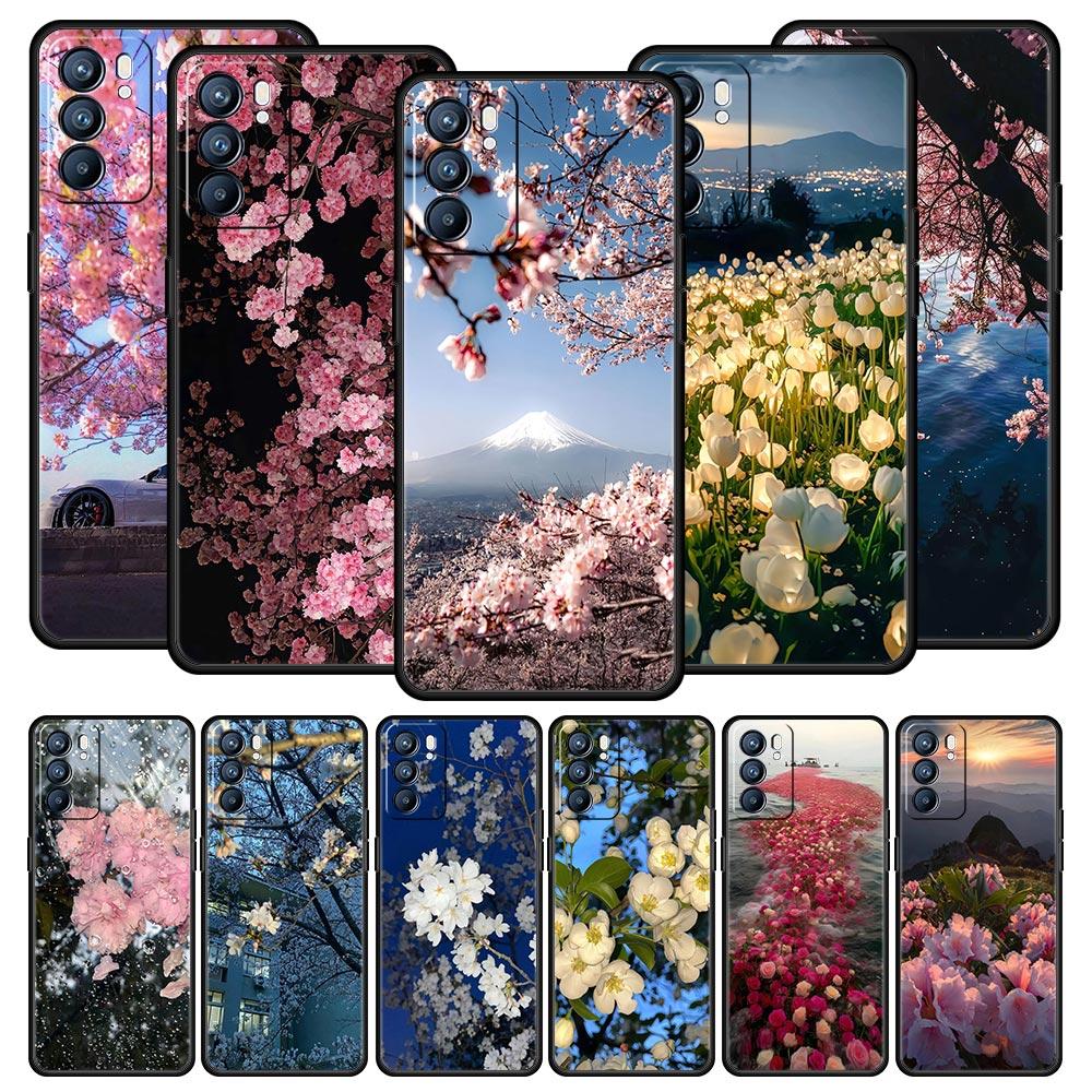 Flower Sea Pink Cherry Blossom Case For Oppo Reno14 Reno13 Reno12 11 F 10 Find X5 X9 Pro A54 5G A53 A9 A16 A78 4G A80 A98 Cover