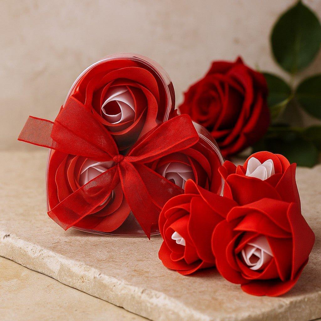 Soap Flowers Heart Box Red Roses 3-Pack