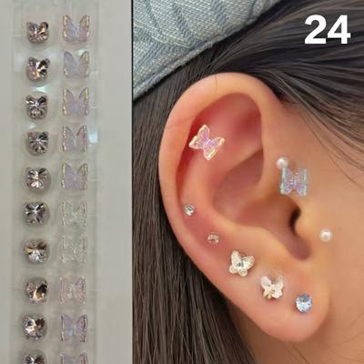 Bowknot Colorful Pearls Ear Point Stickers Ear Pressure Stick Acupuncture Auricular Ear Stickers Massage