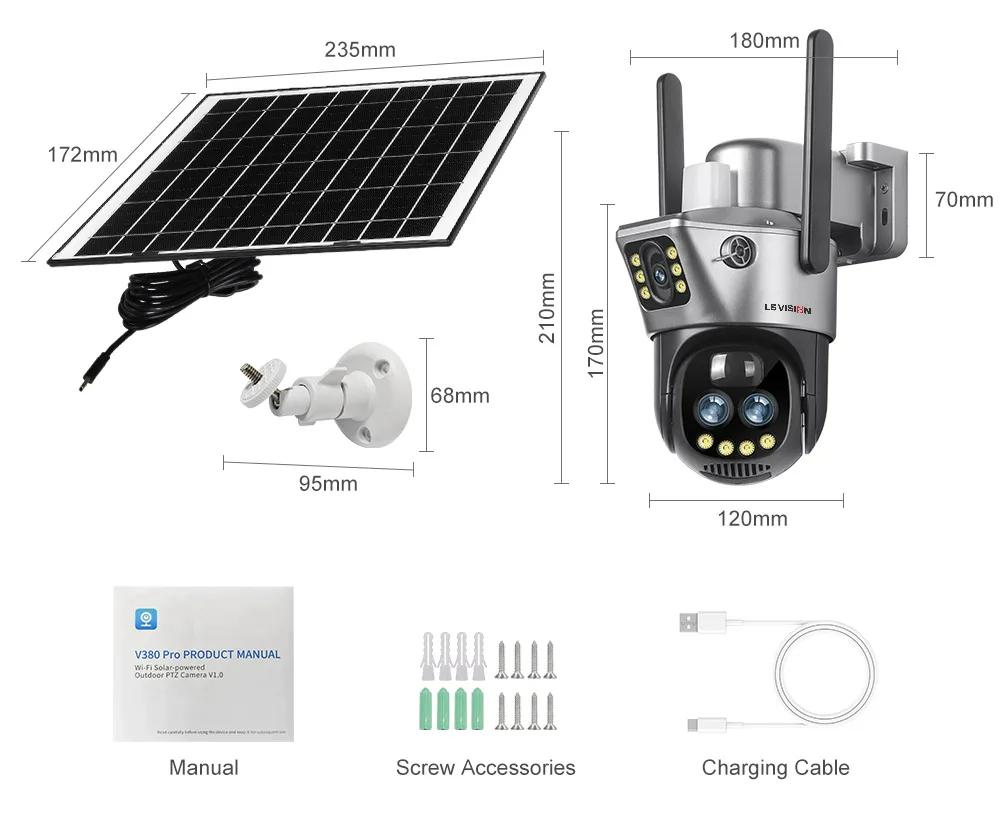 LS VISION 12MP Dual Screen 4G Solar Camera 10X Zoom Outdoor 6K WiFi PTZ Red Blue Light Alarm Auto Tracking CCTV Cameras V380 Pro