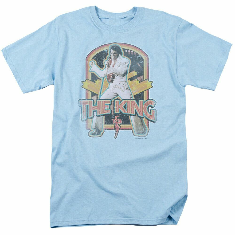 26 Elvis Presley Distressed King T Shirt Mens Licensed The King Tee Light Blue Unisex T-Shirt M