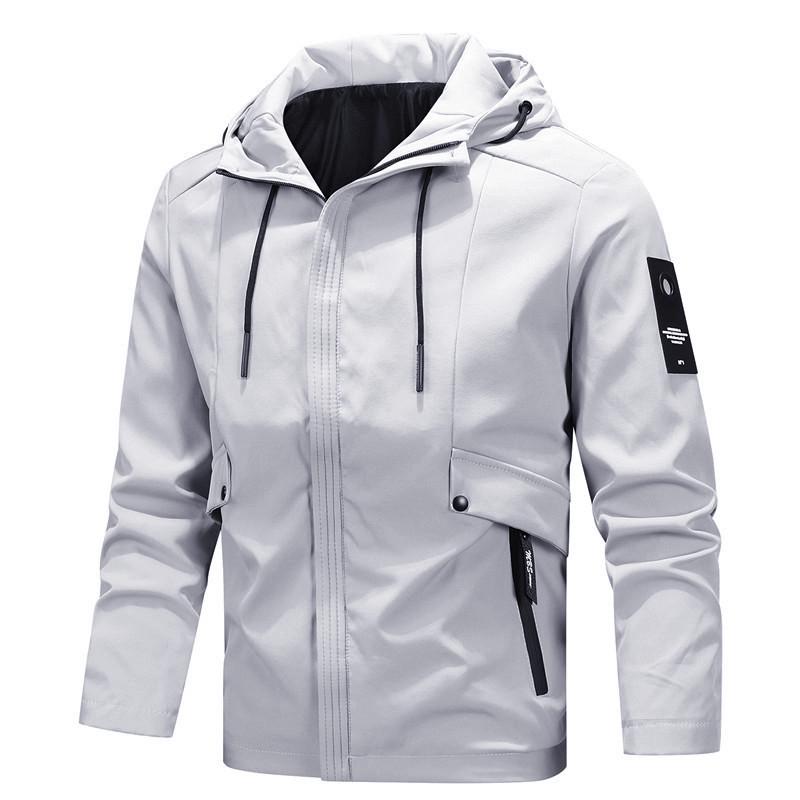 

2026 Men s Urban Casual Hooded Jacket - Solid Color, Long Sleeve Fashion 2XL серый